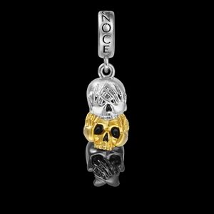🎆Gnoce Silver Black Gold 3 Skulls See Hear Speak No Evil Bracelet Charm